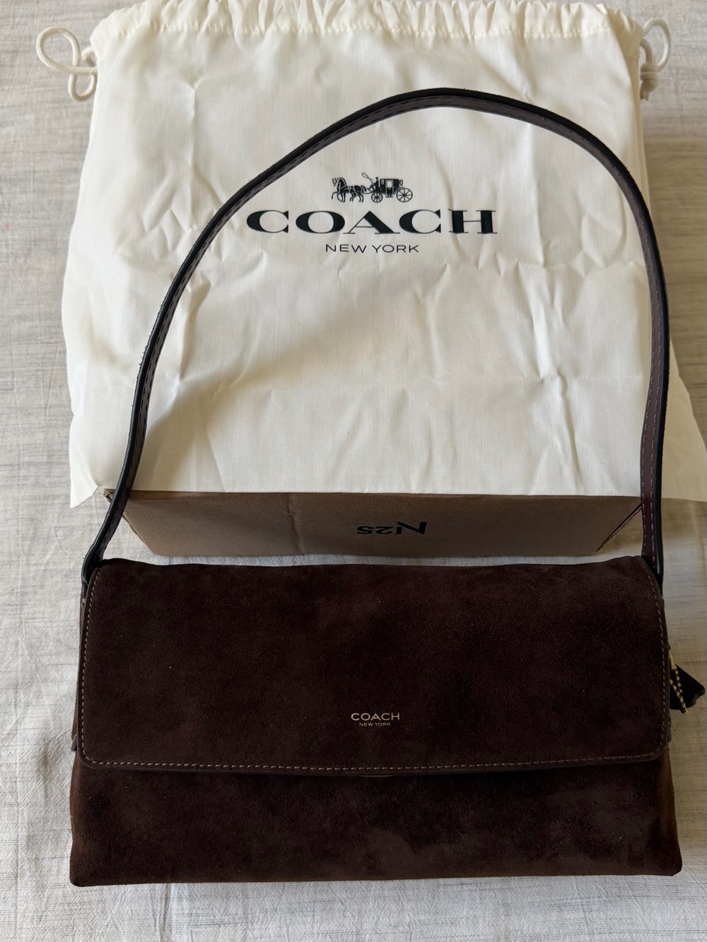 Coach Chelsea 26 Dark Chocolate Suede Shoulder Bag Fall 2026 NWT